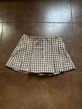 Zara Brown and White Gingham Mini Skirt